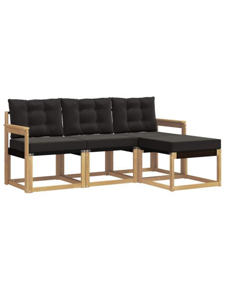 Set di divani da esterno con cuscino 4 pcs Bianco e Nero