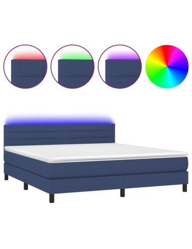 Letto a Molle con Materasso e LED Blu 160x200 cm in Tessuto