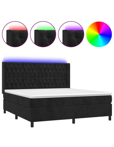 Letto a Molle con Materasso e LED Nero 180x200 cm in Velluto