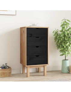 Cassettiera OTTA Nero 45 x 39 x 90 cm Legno Massello di Pino