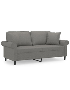 Divano a 2 Posti con Cuscini Grigio Scuro 140 cm in Tessuto 2