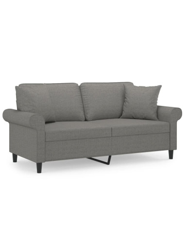 Divano a 2 Posti con Cuscini Grigio Scuro 140 cm in Tessuto