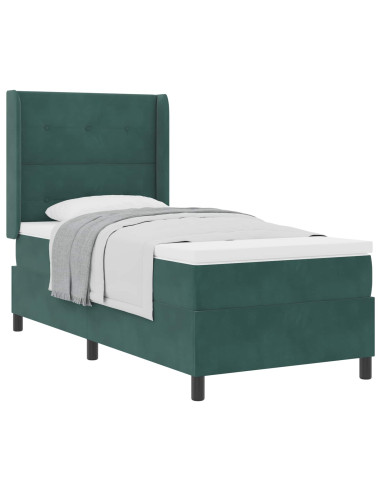 Letto a molle con materasso Verde Scuro 80 x 200 cm Velluto