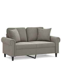Divano a 2 Posti con Cuscini Grigio Chiaro 120 cm in Velluto 2