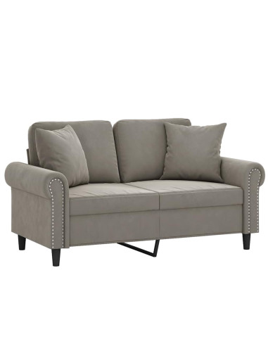 Divano a 2 Posti con Cuscini Grigio Chiaro 120 cm in Velluto