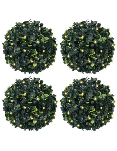 Sfere di Bosso Artificiale con Luci LED 4 pz Verdi 12 cm