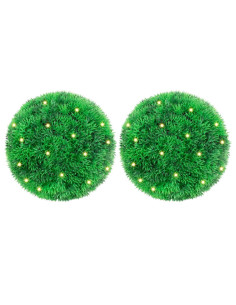 Sfere di Bosso Artificiale con Luci LED 2 pz Verdi 22 cm
