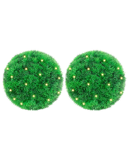 Sfere di Bosso Artificiale con Luci LED 2 pz Verdi 22 cm