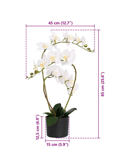 Pianta di Orchidea Artificiale con Vaso Bianco 45 x 15 x 65 cm