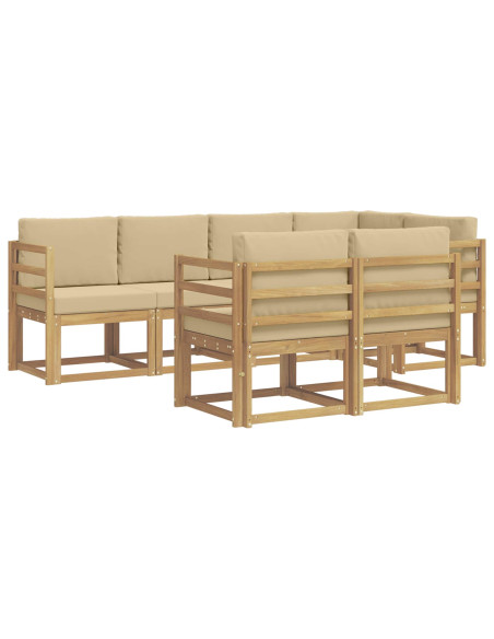 Set di divani da esterno 7 pcs Bianco e Beige Poliestere