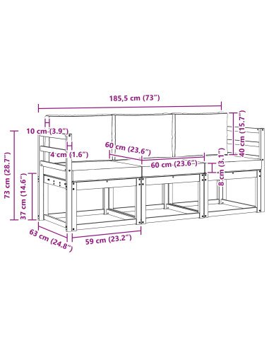 Set di divani da esterno 3 pcs