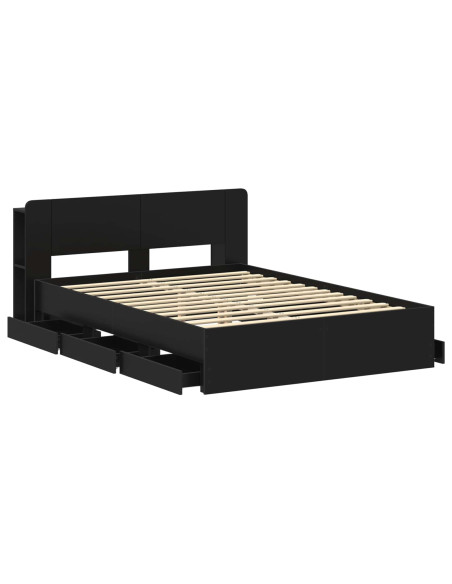 Telaio del letto con storage con testiera Nero 160 x 200 cm