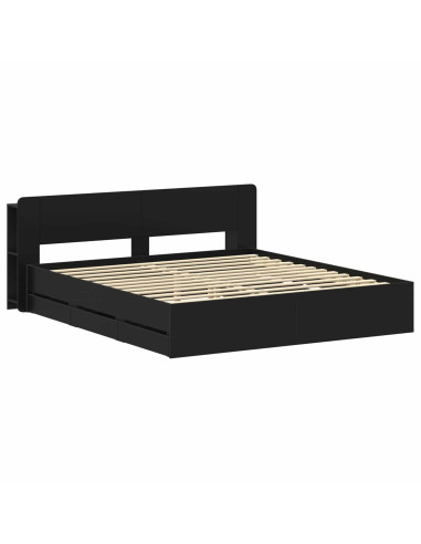 Telaio del letto con storage con testiera Nero 180 x 200 cm