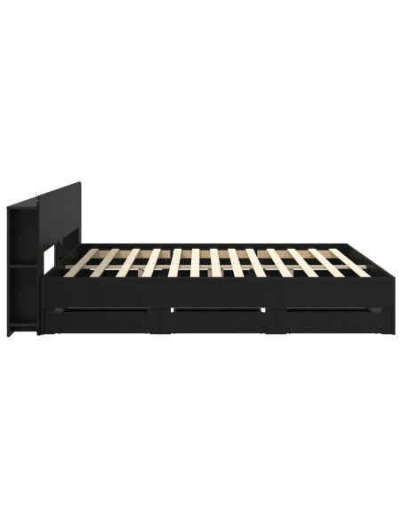 Telaio del letto con storage con testiera Nero 180 x 200 cm