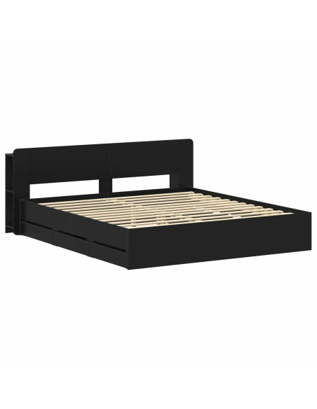Telaio del letto con storage con testiera Nero 200 x 200 cm