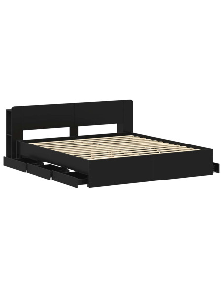 Telaio del letto con storage con testiera Nero 200 x 200 cm