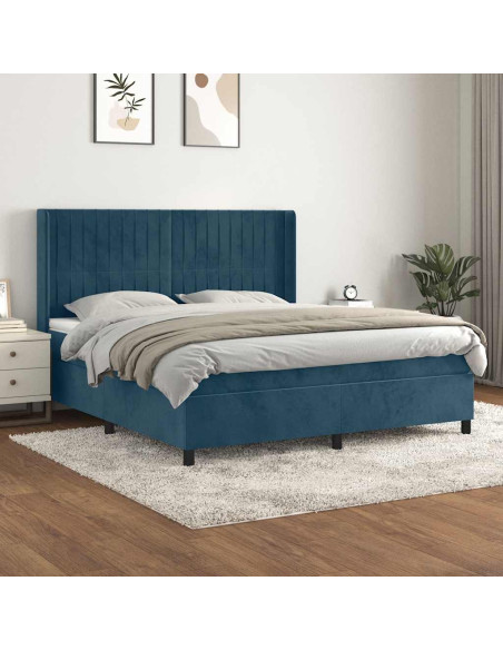 Giroletto a Molle con Materasso Blu Scuro 180x200 cm in Velluto