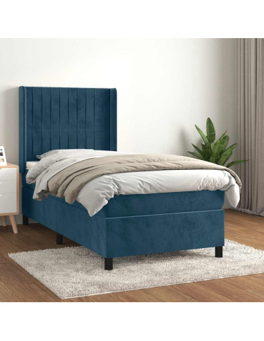 Giroletto a Molle con Materasso Blu Scuro 90x190 cm in Velluto