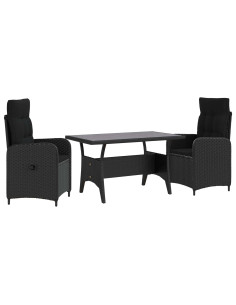 Set da pranzo per esterni 3 pcs Nero polyrattan