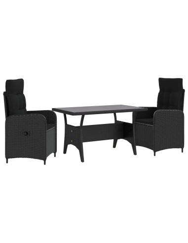 Set da pranzo per esterni 3 pcs Nero polyrattan