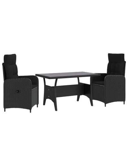 Set da pranzo per esterni 3 pcs Nero polyrattan