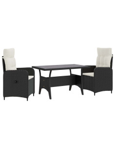 Set da pranzo per esterni 3 pcs Nero e Bianco Crema polyrattan