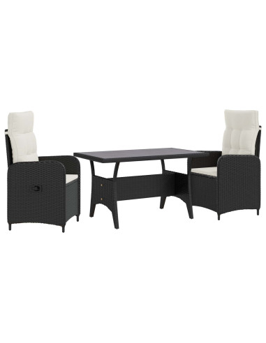 Set da pranzo per esterni 3 pcs Nero e Bianco Crema polyrattan