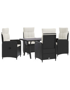 Set da pranzo per esterni 5 pcs Nero e Bianco Crema polyrattan
