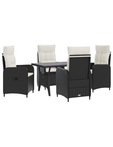 Set da pranzo per esterni 5 pcs Nero e Bianco Crema polyrattan