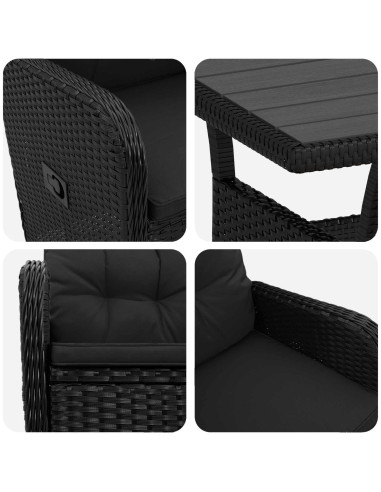 Set da pranzo per esterni 5 pcs Nero polyrattan
