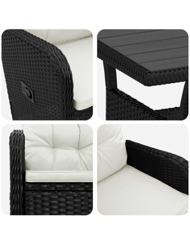 Set da pranzo per esterni 3 pcs Nero e Bianco Crema polyrattan