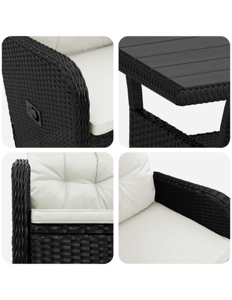 Set da pranzo per esterni 3 pcs Nero e Bianco Crema polyrattan