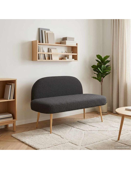 Panchina imbottita con schienale Nero 110 x 60 x 76 cm Bouclé
