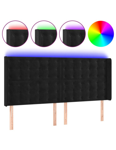 Testiera a LED Nera 163x16x118/128 cm in Velluto