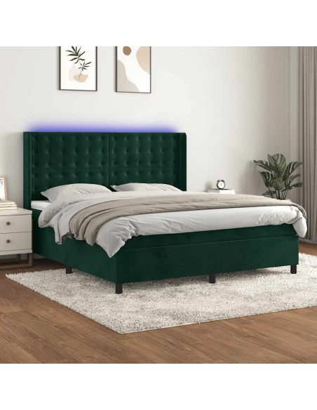 Letto a Molle con Materasso e LED Verde Scuro 180x200cm Velluto