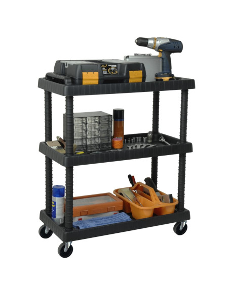 Carrello Attrezzi da Officina a 3 Livelli Nero 75x37,5x92 cm PP