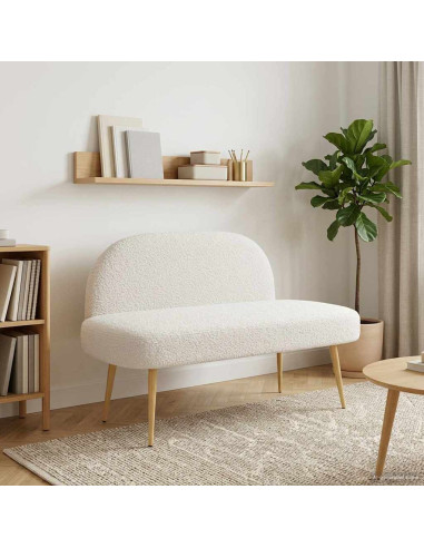Panchina imbottita con schienale Crema 110 x 60 x 76 cm Bouclé