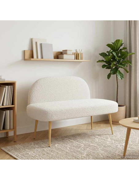 Panchina imbottita con schienale Crema 110 x 60 x 76 cm Bouclé