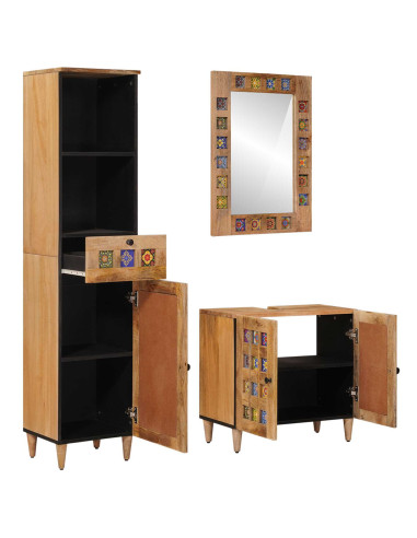 Set di mobili per il bagno con cassetto 3 pcs Naturale