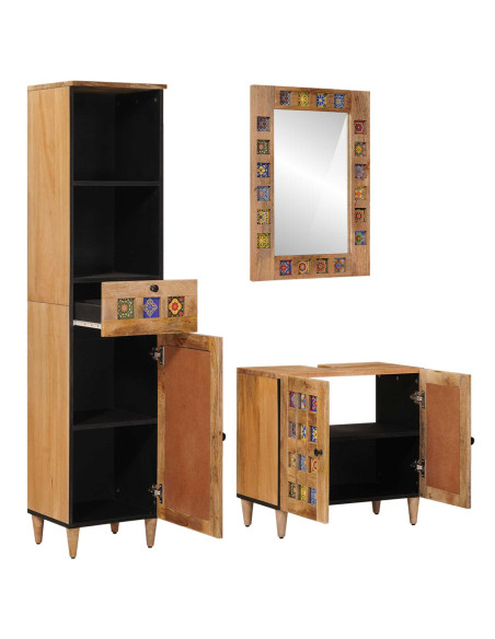 Set di mobili per il bagno con cassetto 3 pcs Naturale