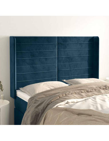 Testiera ad Orecchio Blu Scuro 147x16x118/128 cm in Velluto