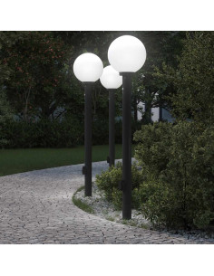 Lampioni a paletto con sensore e presa 3 pz 120 cm neri IP44
