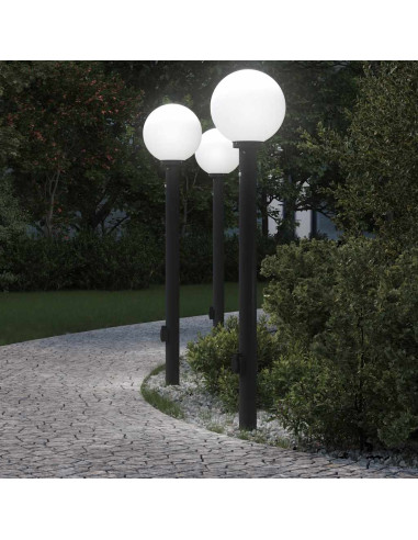 Lampioni a paletto con sensore e presa 3 pz 120 cm neri IP44
