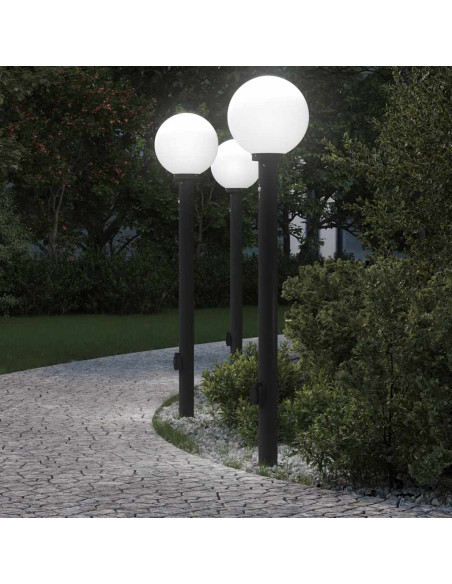 Lampioni a paletto con sensore e presa 3 pz 120 cm neri IP44