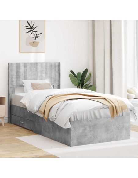 Struttura del letto con stoccaggio e testata Grigio Cemento