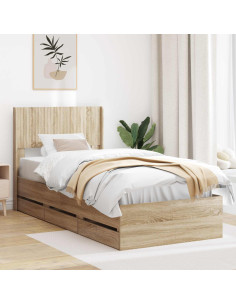 Struttura del letto con stoccaggio e testata Rovere Sonoma