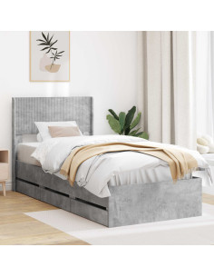 Struttura del letto con stoccaggio e testata Grigio Cemento