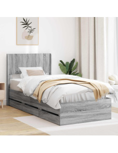 Struttura del letto con stoccaggio e testata Sonoma grigio