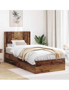 Struttura del letto con stoccaggio e testata Legno antico