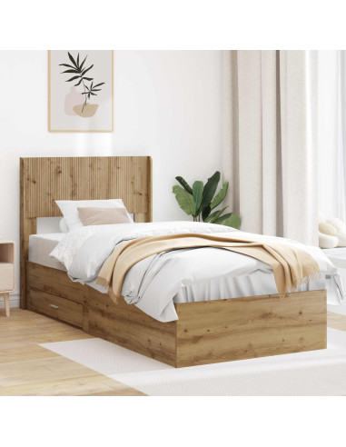 Struttura del letto con stoccaggio e testata Rovere Artigianale